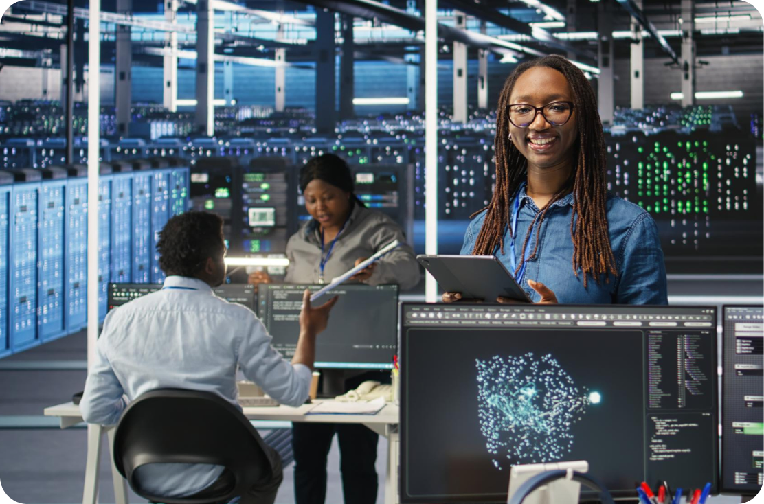 Nuru Cloud engineers collaborating in a data centre operations room
